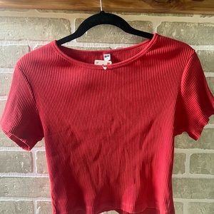 Red Ribbed T-Shirt by Uniqlo